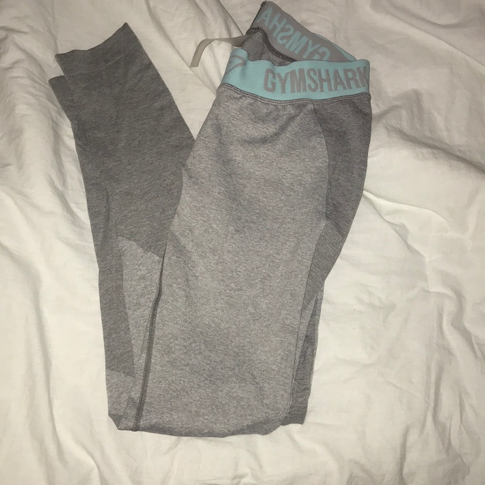 Small grey and light blue teal Gym Shark leggings